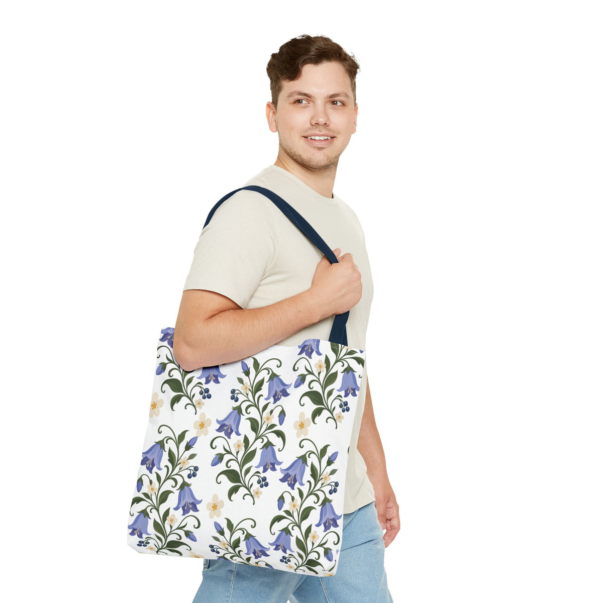 Bluebell Floral Tote Bag – All-Over Print Reusable Canvas Tote