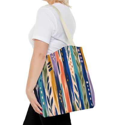 Colorful Abstract Botanical Stripe Tote Bag