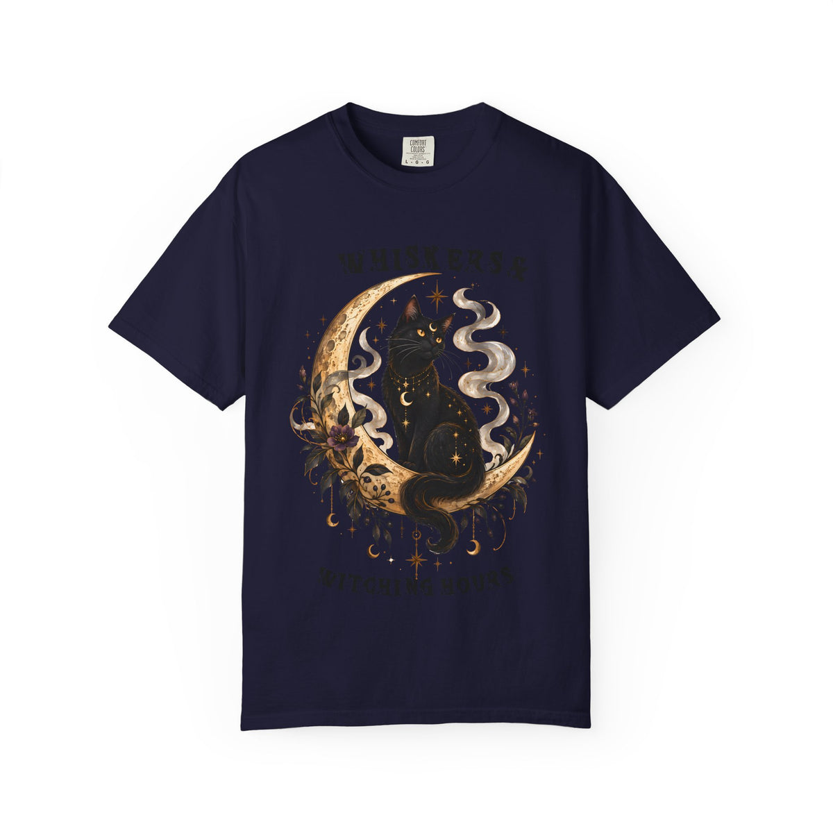 Mystical Black Cat Crescent Moon T-Shirt | Celestial Witchy Cat Tee
