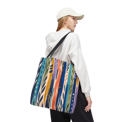 Colorful Abstract Botanical Stripe Tote Bag