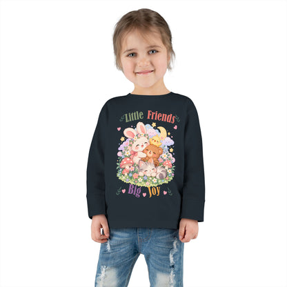 Toddler Long Sleeve Tee — "Little Friends, Big Joy" Cute Animal Floral Shirt for Babies
