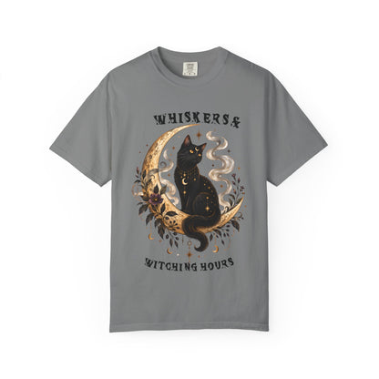 Mystical Black Cat Crescent Moon T-Shirt | Celestial Witchy Cat Tee