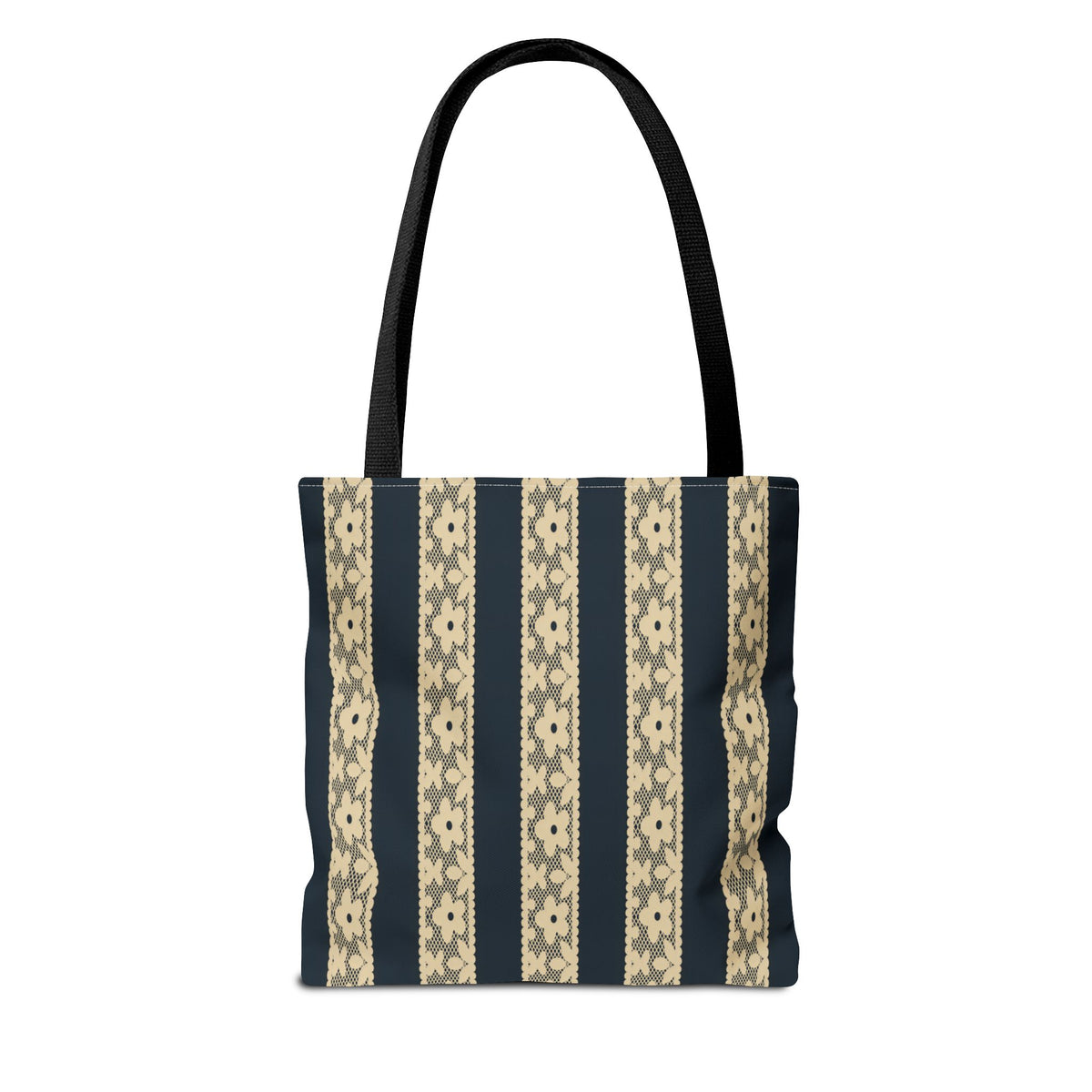 Lace Floral Yellow Black Stripe Tote Bag