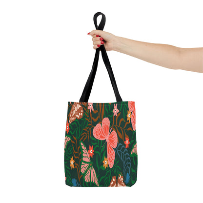Floral Butterfly Tote Bag — Pink Butterflies on Green Botanical Print