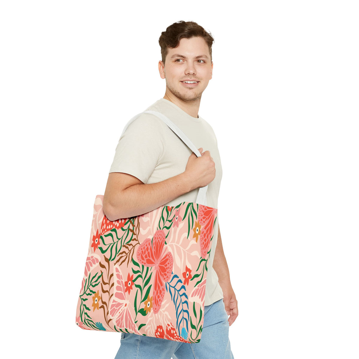 Floral Pattern Tote Bag — Pink Botanical All-Over Print