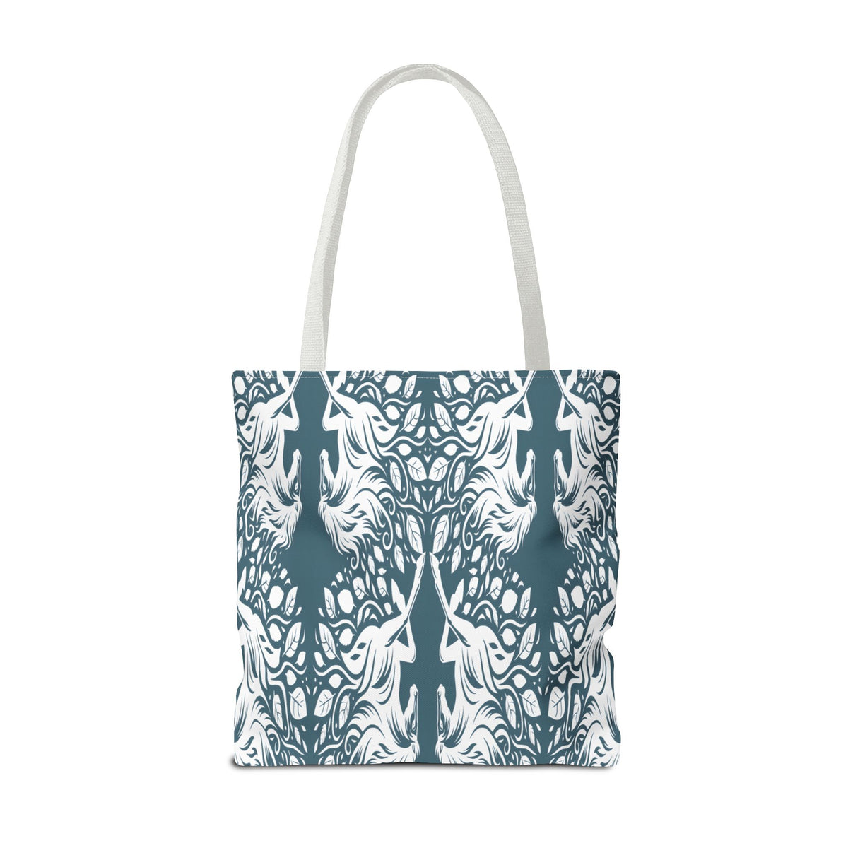 Abstract Teal Symmetry Tote Bag — All-Over-Print Artistic Pattern