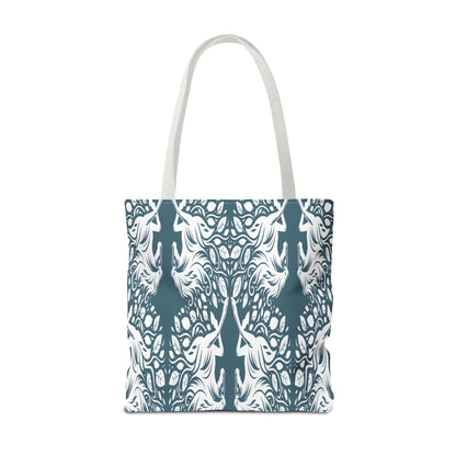 Abstract Teal Symmetry Tote Bag — All-Over-Print Artistic Pattern