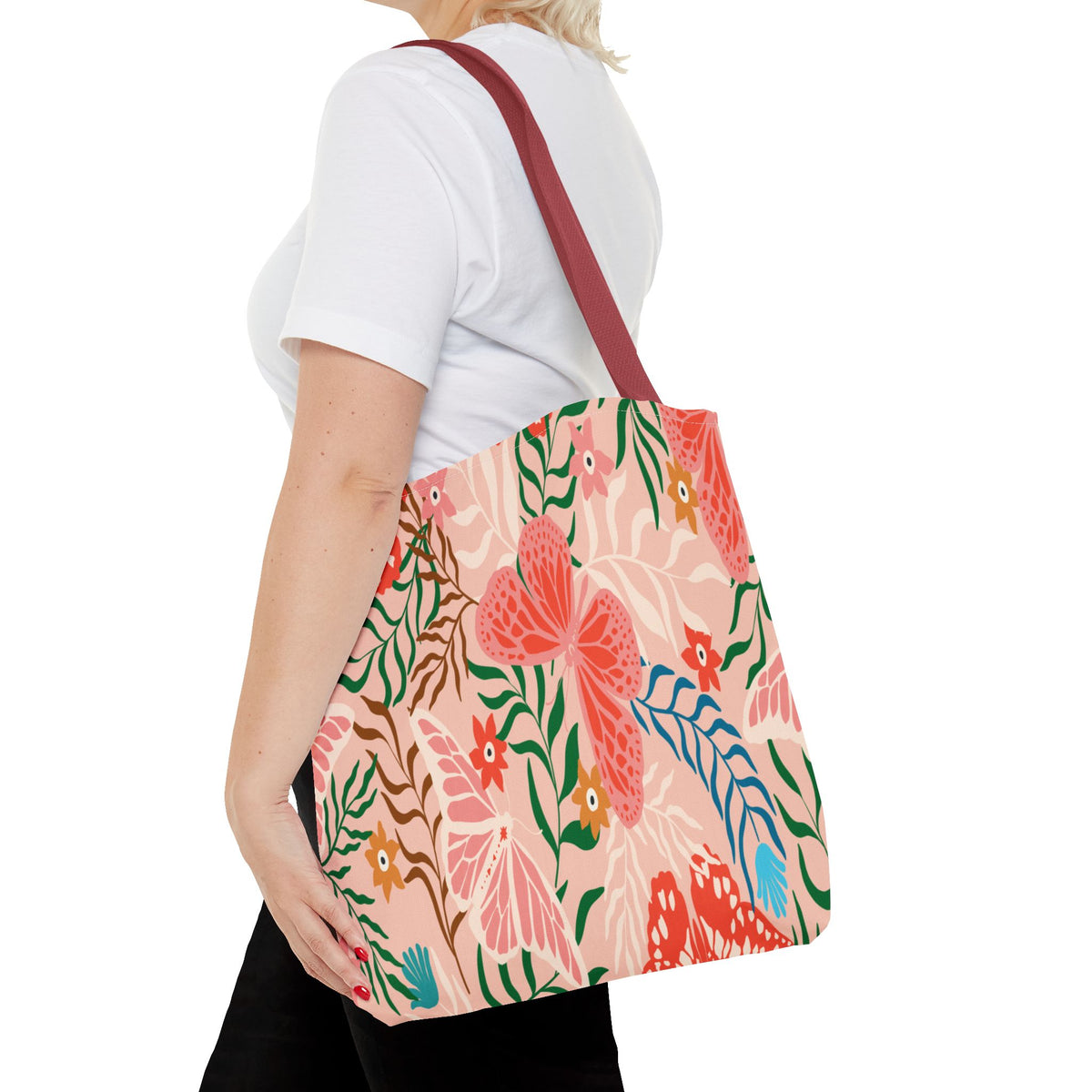 Floral Pattern Tote Bag — Pink Botanical All-Over Print