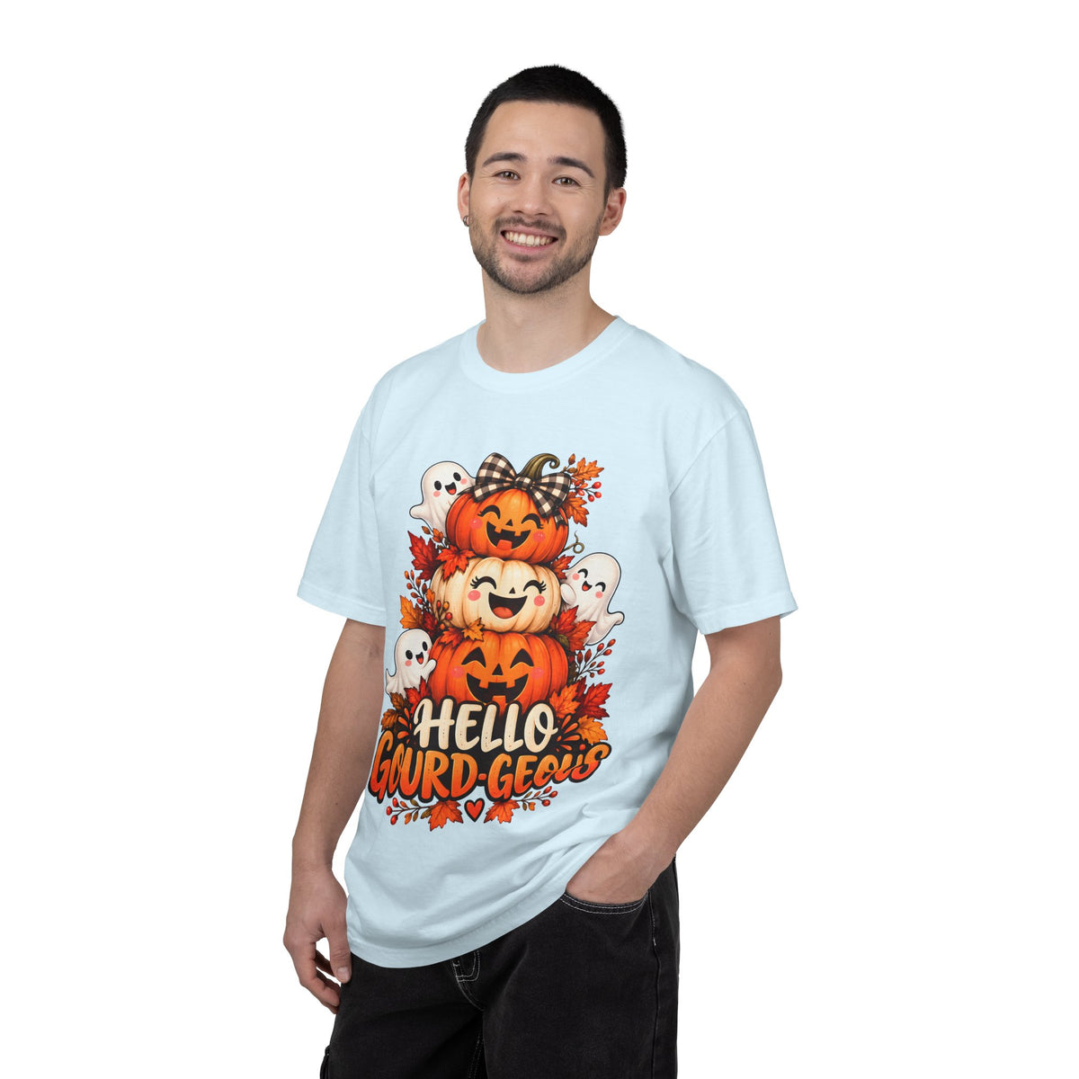 Hello Gourd-Geous Halloween T-Shirt | Cute Pumpkin & Ghost Graphic Tee