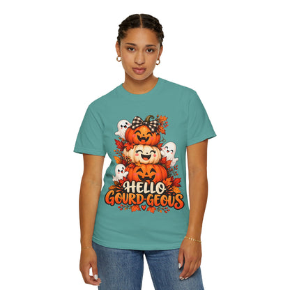 Hello Gourd-Geous Halloween T-Shirt | Cute Pumpkin & Ghost Graphic Tee