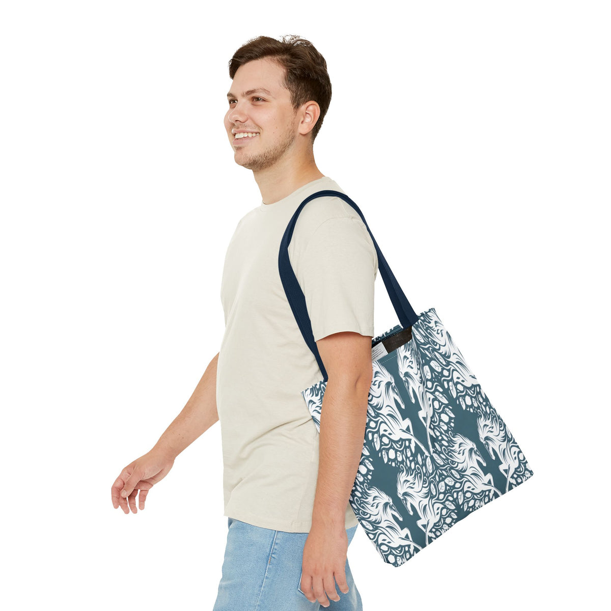 Abstract Teal Symmetry Tote Bag — All-Over-Print Artistic Pattern