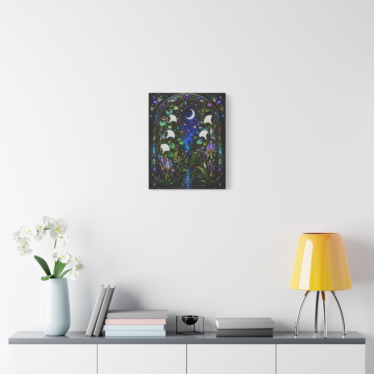 Moonlit Garden Passage | Stained Glass Botanical Wall Art