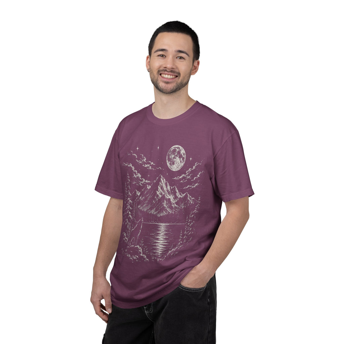 Vintage Wolf Moon T-Shirt – Howling Wolf Mountain & Forest Graphic Tee