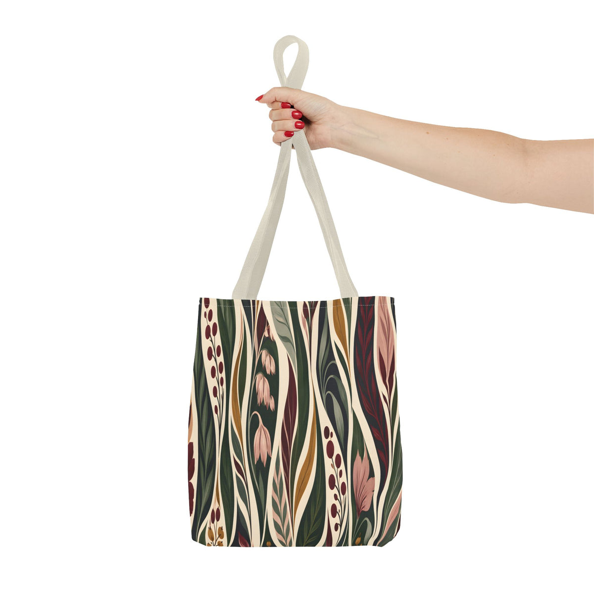 Botanical Wave Tote Bag — Earthy Floral Pattern All-Over Print