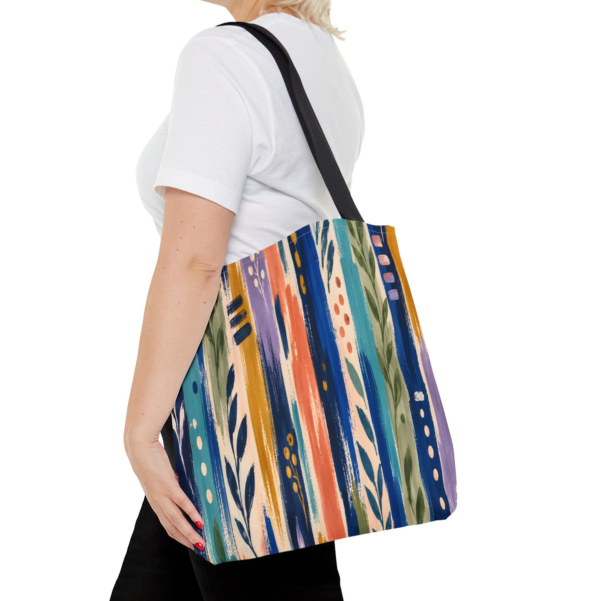 Colorful Abstract Botanical Stripe Tote Bag