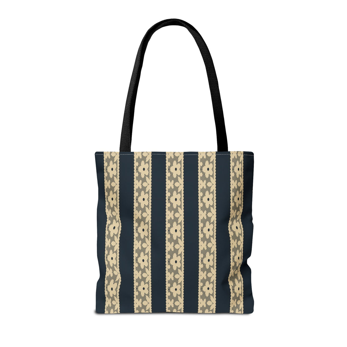 Lace Floral Yellow Black Stripe Tote Bag