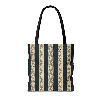 Lace Floral Yellow Black Stripe Tote Bag