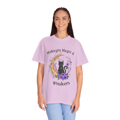 Mystical Black Cat Crescent Moon Floral Graphic Tee – Witchy Cat Lover Shirt