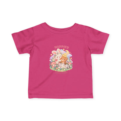 Infant Tee — "Happier Together" Floral Bunny & Bear Baby Shirt