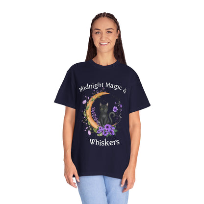Mystical Black Cat & Crescent Moon Floral T-Shirt | Witchy Cat Tee