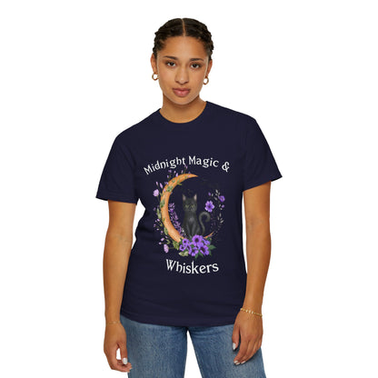 Mystical Black Cat & Crescent Moon Floral T-Shirt | Witchy Cat Tee