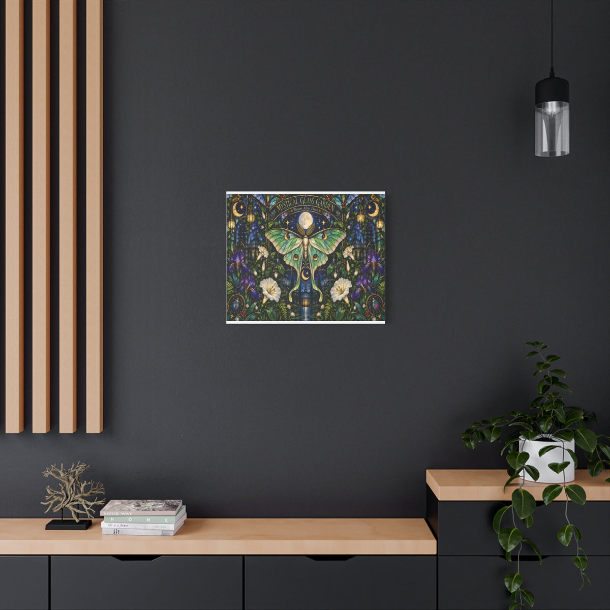 Mystical Glass Garden Luna Moth Canvas Print — 'Bloom After Dark' Stretched Art