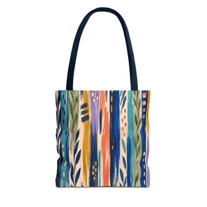 Colorful Abstract Botanical Stripe Tote Bag