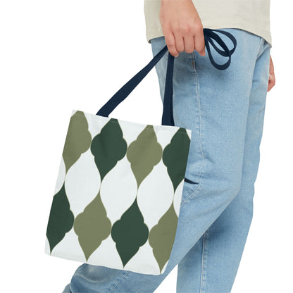 Green Moroccan Tile Pattern Tote Bag — All-Over Print Canvas Shopper