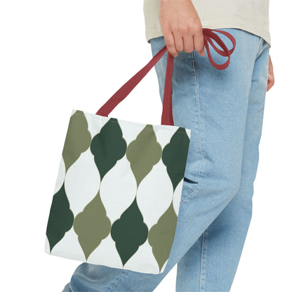 Green Moroccan Tile Pattern Tote Bag — All-Over Print Canvas Shopper