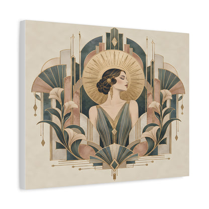Golden Muse Art Deco Woman Wall Art | Teal & Gold Vintage Glamour Print