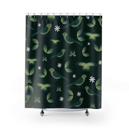 Green Bird Shower Curtains