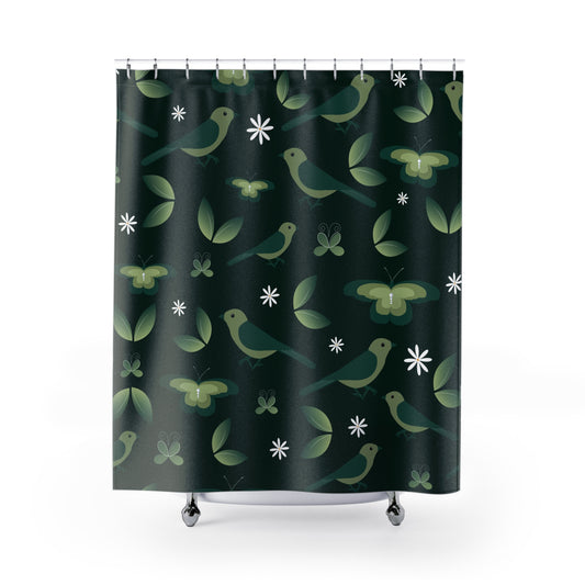 Green Bird Shower Curtains
