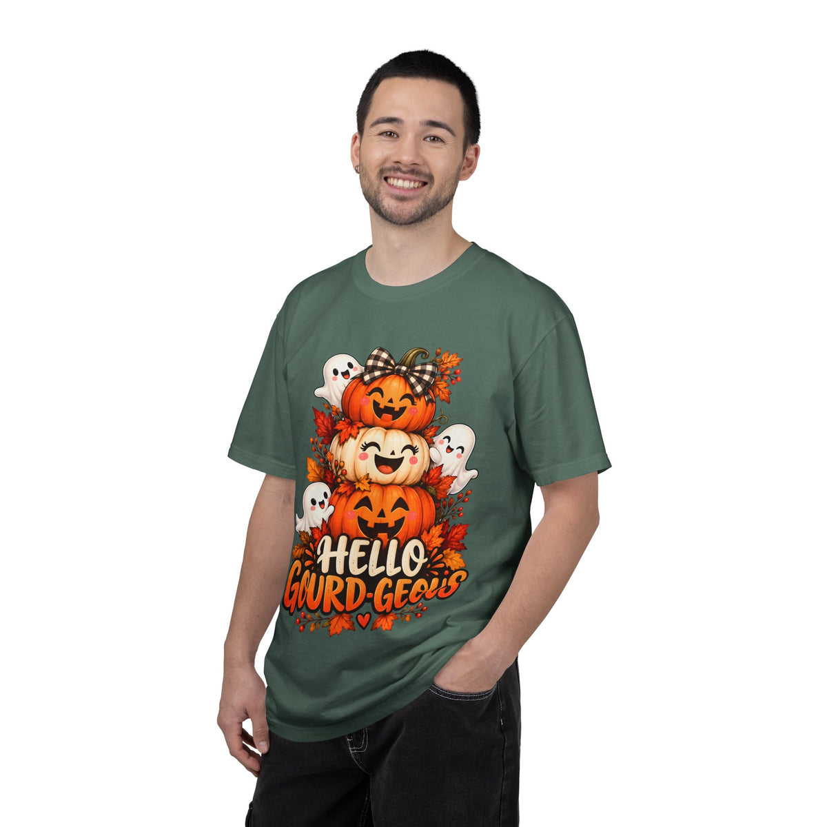 Hello Gourd-Geous Halloween T-Shirt | Cute Pumpkin & Ghost Graphic Tee