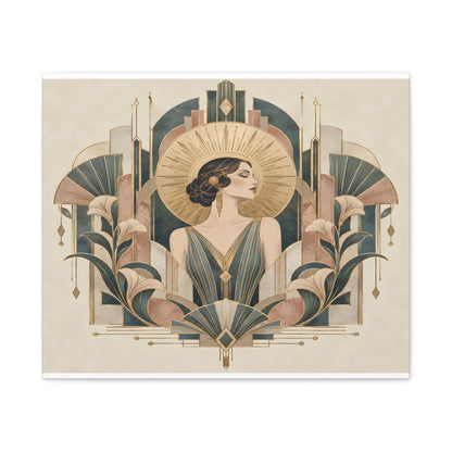 Golden Muse Art Deco Woman Wall Art | Teal & Gold Vintage Glamour Print