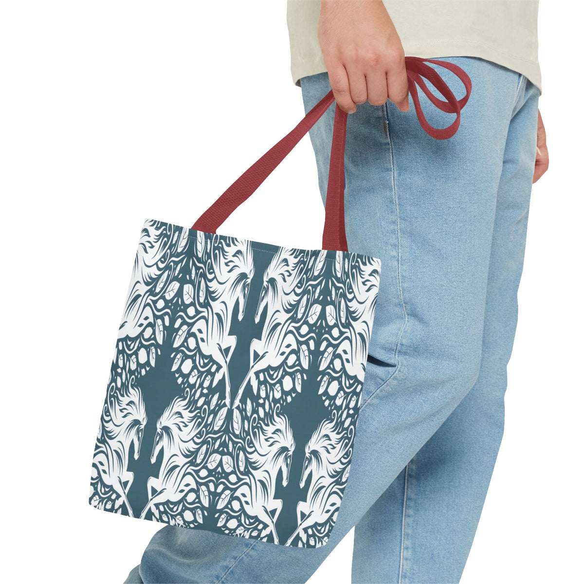 Abstract Teal Symmetry Tote Bag — All-Over-Print Artistic Pattern