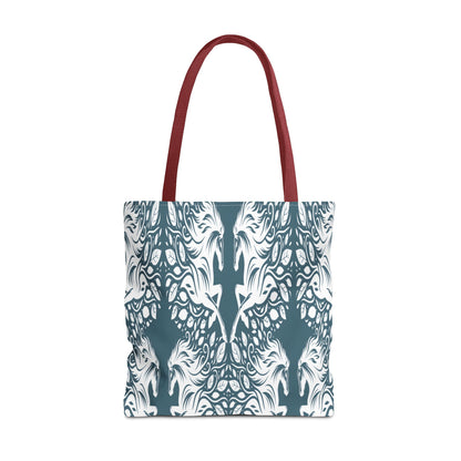 Abstract Teal Symmetry Tote Bag — All-Over-Print Artistic Pattern