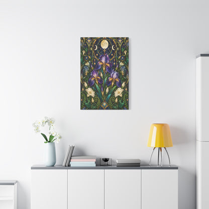 Midnight Iris Floral Cathedral Canvas Wall Art - Sizes 20 x 30, 24 x 36