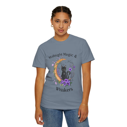 Mystical Black Cat Crescent Moon Floral Graphic Tee – Witchy Cat Lover Shirt