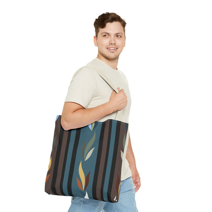 Autumn Stripe Leaf Tote Bag — Retro Boho AOP Canvas Tote