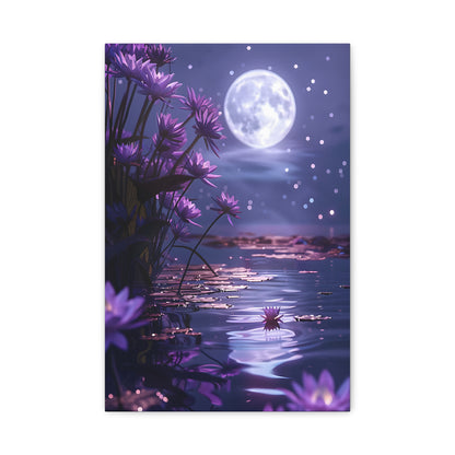 Moonlit Lotus Reverie – Purple Water Lily Moonlight Wall Art