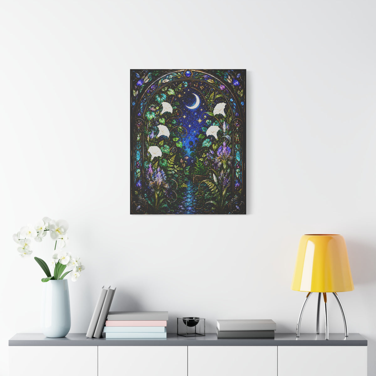 Moonlit Garden Passage | Stained Glass Botanical Wall Art