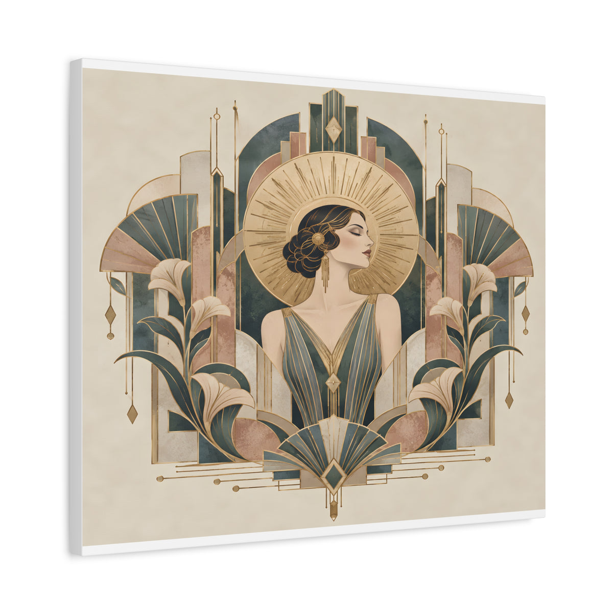 Golden Muse Art Deco Woman Wall Art | Teal & Gold Vintage Glamour Print