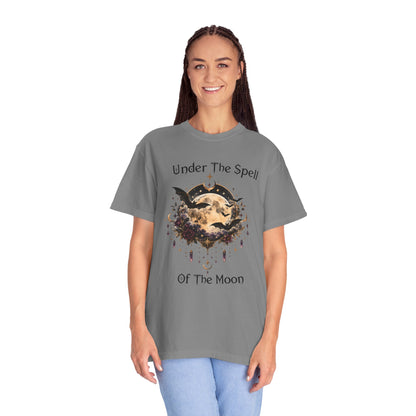 Moonlit Enchantment T-Shirt | Gothic Celestial Moon & Bats Graphic Tee