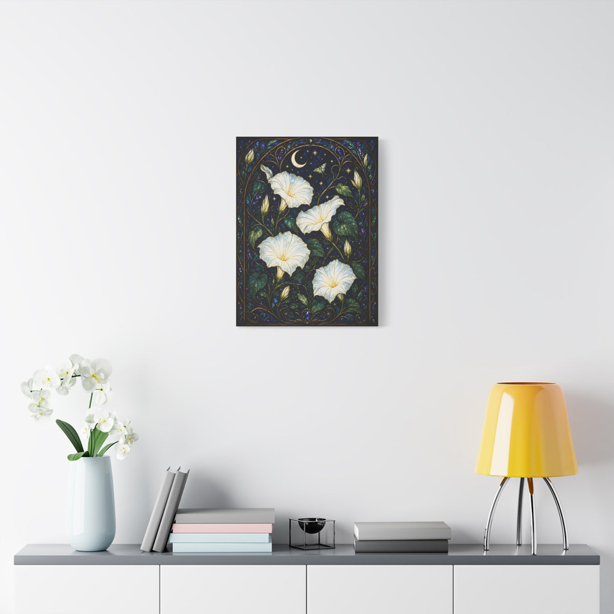 Moonlit Morning Glories Matte Canvas Print 18 x 24