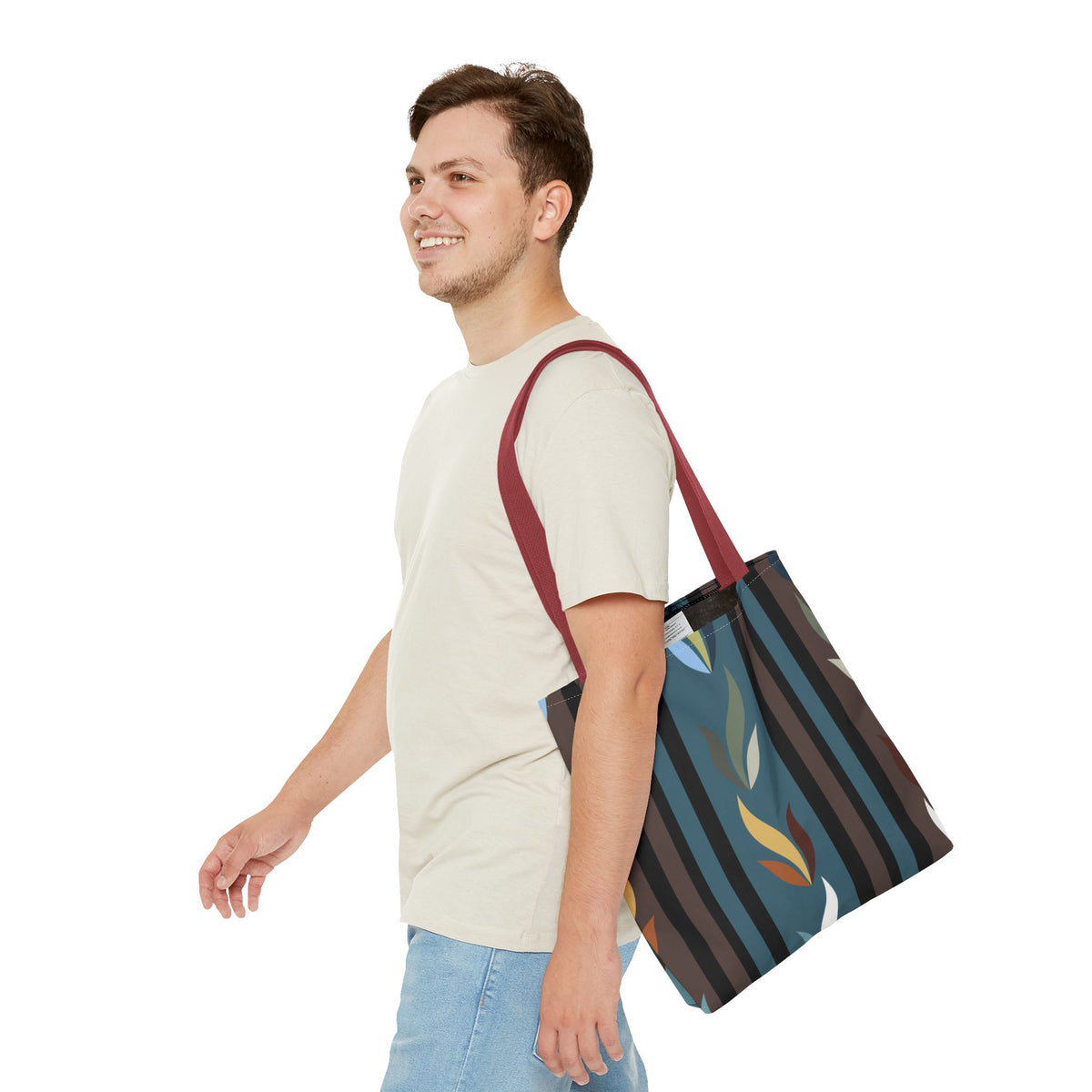 Autumn Stripe Leaf Tote Bag — Retro Boho AOP Canvas Tote