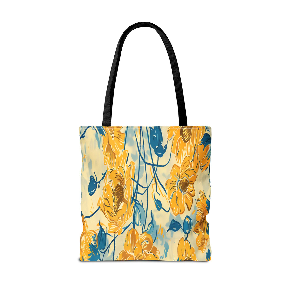 Golden Poppy Meadow Tote Bag – Yellow & Teal Painterly Floral Patter
