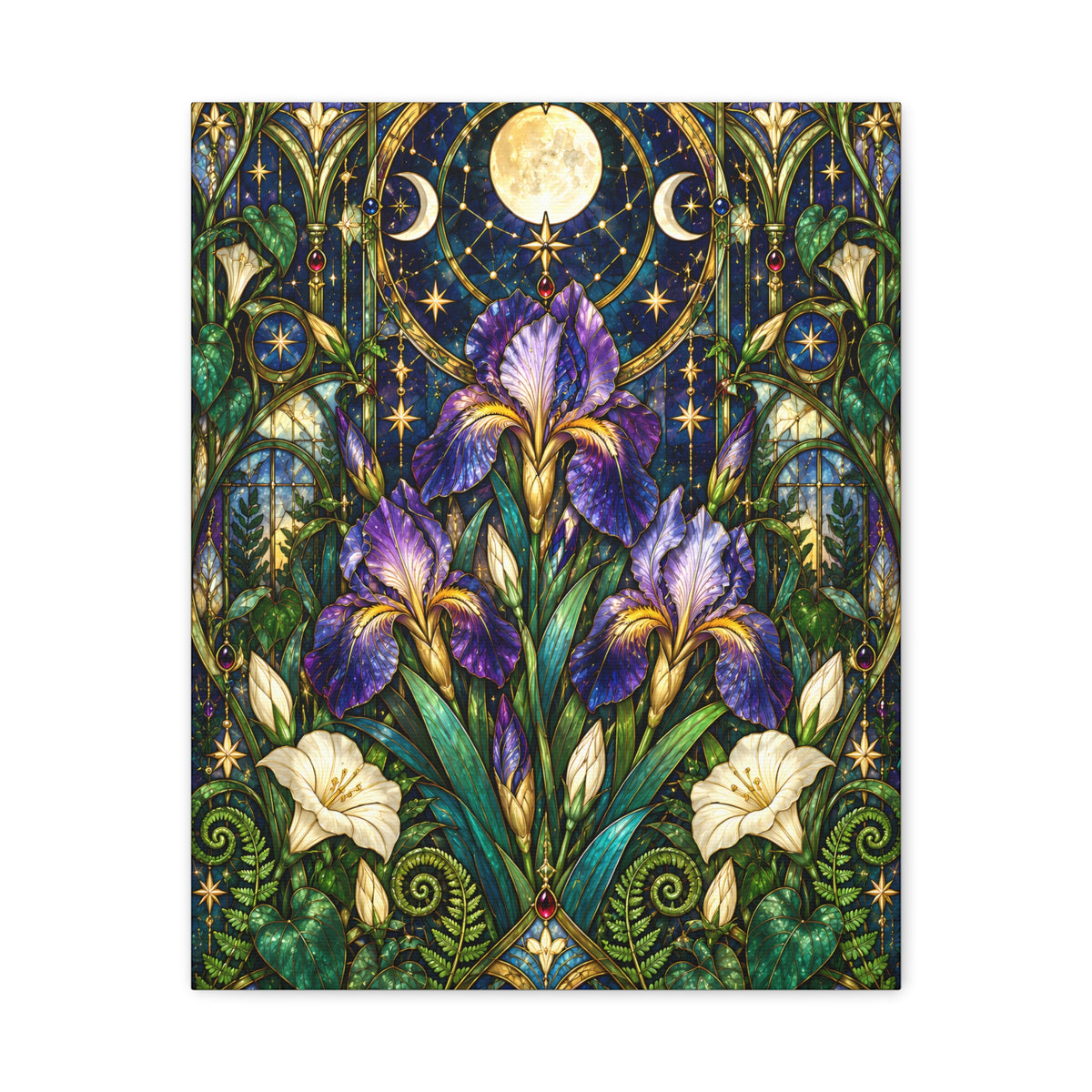 Midnight Iris Floral Cathedral Canvas Wall Art — 5 sizes