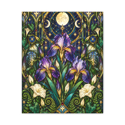 Midnight Iris Floral Cathedral Canvas Wall Art — 5 sizes
