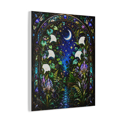 Moonlit Garden Passage | Stained Glass Botanical Wall Art