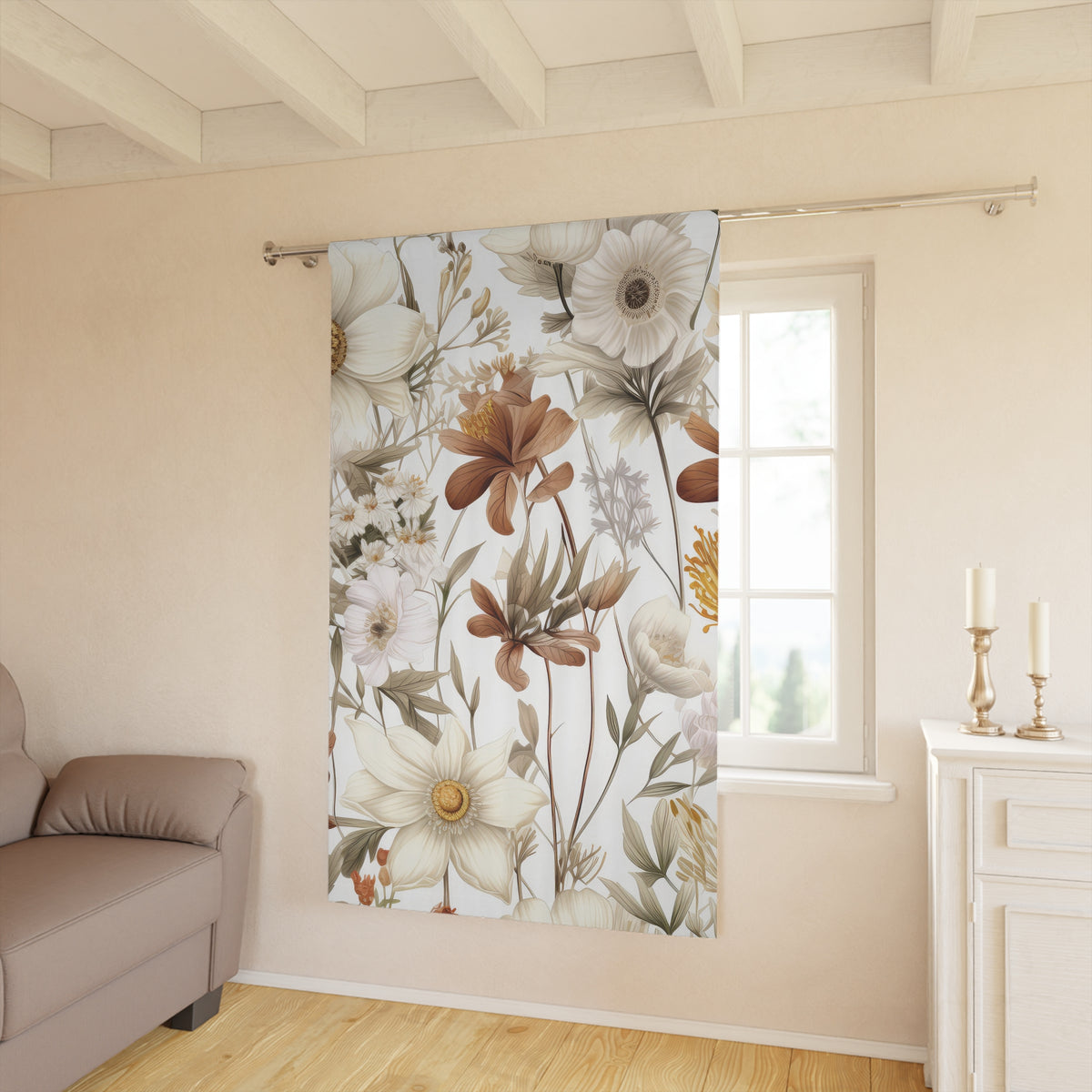 Neutral Wildflower Window Curtain (1 Piece)